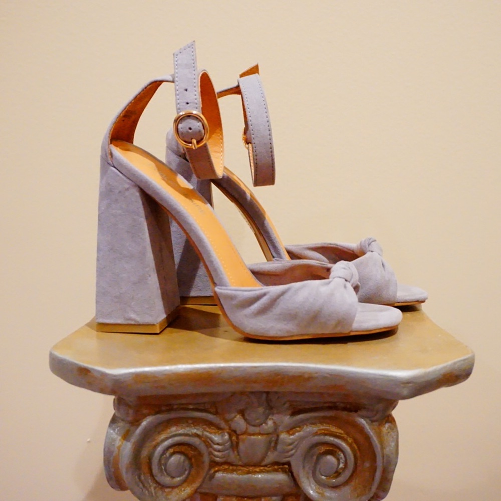 Grey suede sandal heels